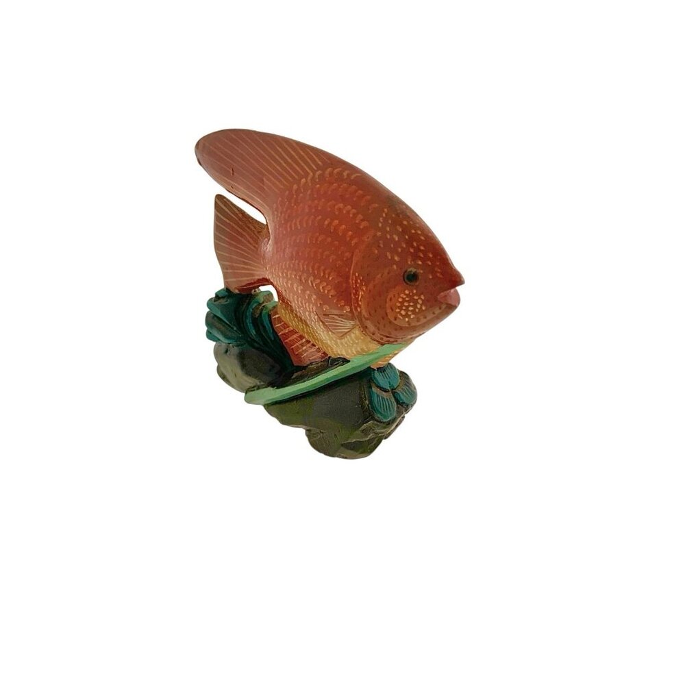 Fish Figurine Carved Stone Hand Made Sculpture Vintage Nautical Coastal Decor